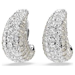 Swarovski Sublima clip earrings, Medium, White, Rhodium plated